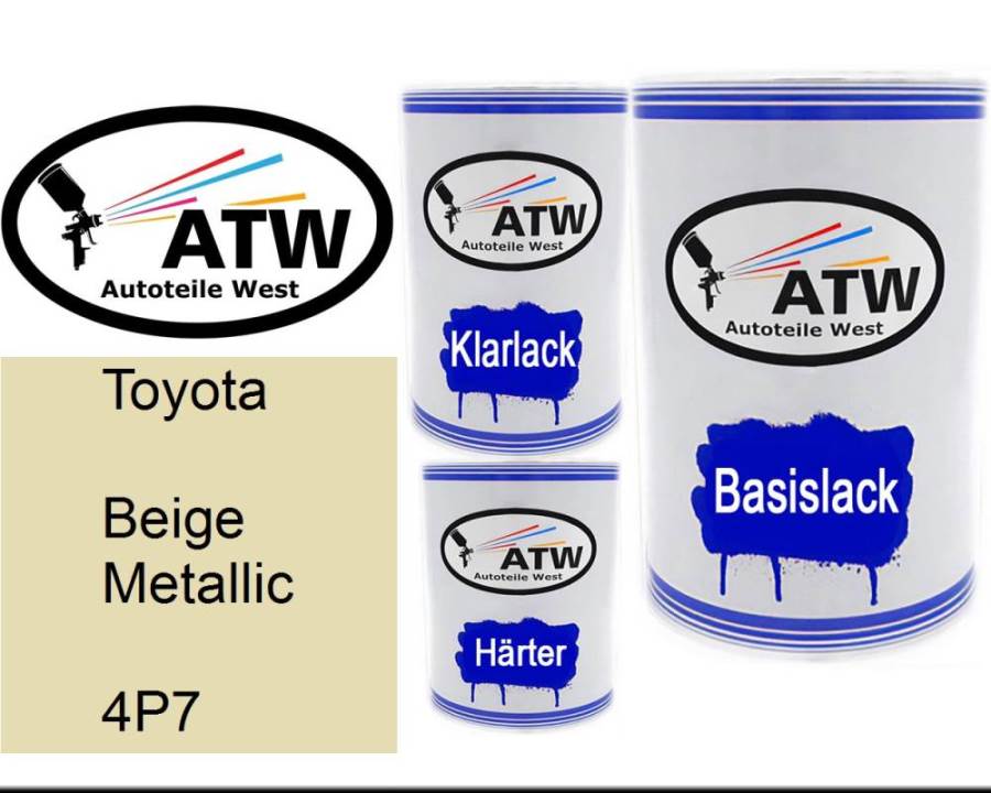 Toyota, Beige Metallic, 4P7: 500ml Lackdose + 500ml Klarlack + 250ml Härter - Set, von ATW Autoteile West.